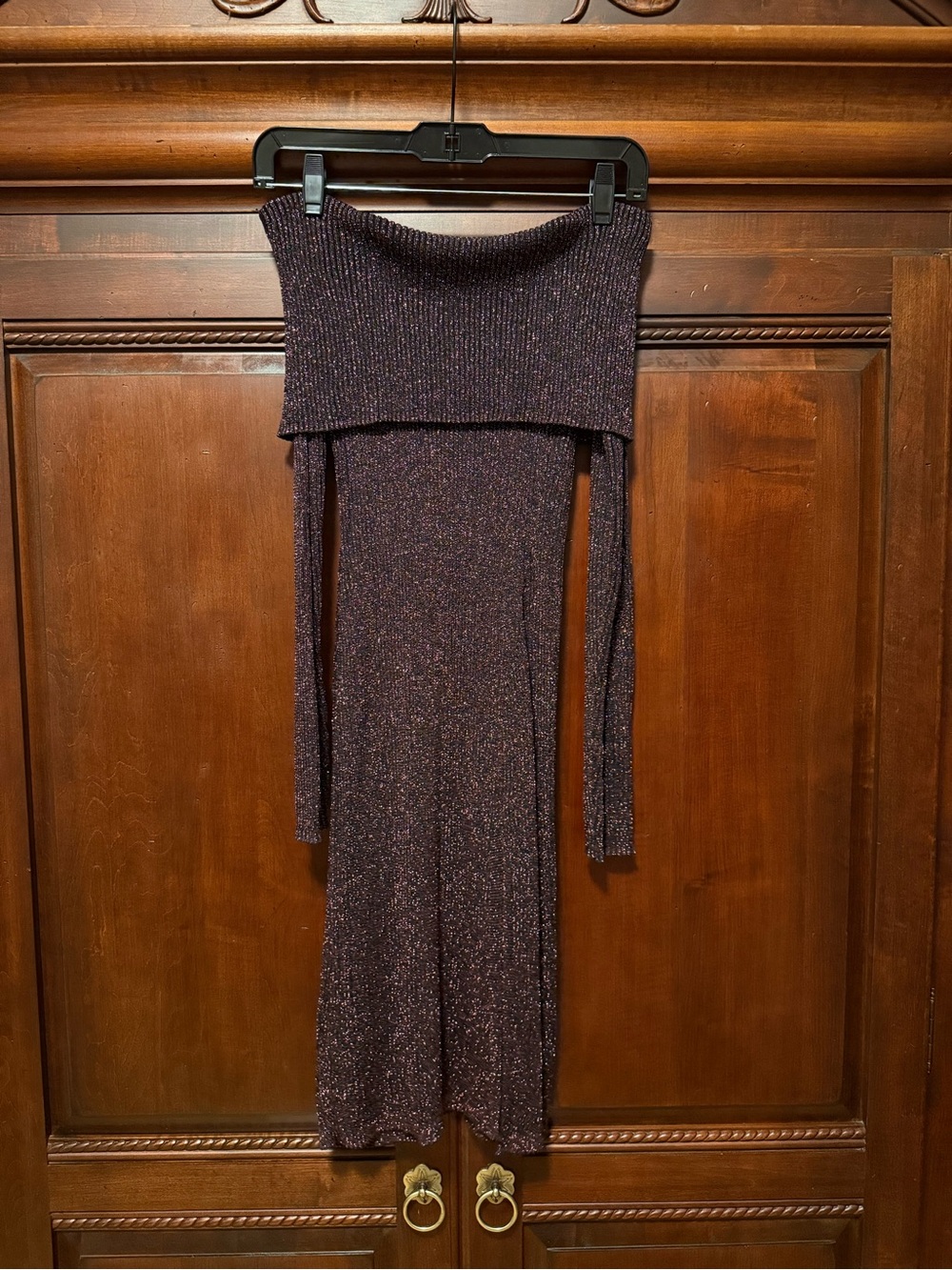 BCBGMaxAzria Sparkle Off-Shoulder Long Sleeve Midi Dress in Burgundy